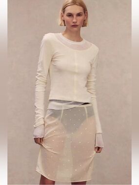 H&M Sheer Ivory Dot Midi Skirt